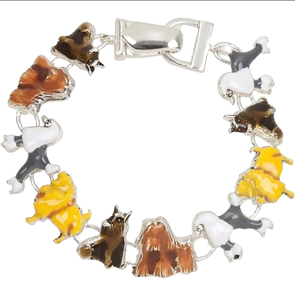 Enamel Dog Lover's Charm Bracelet Size 7